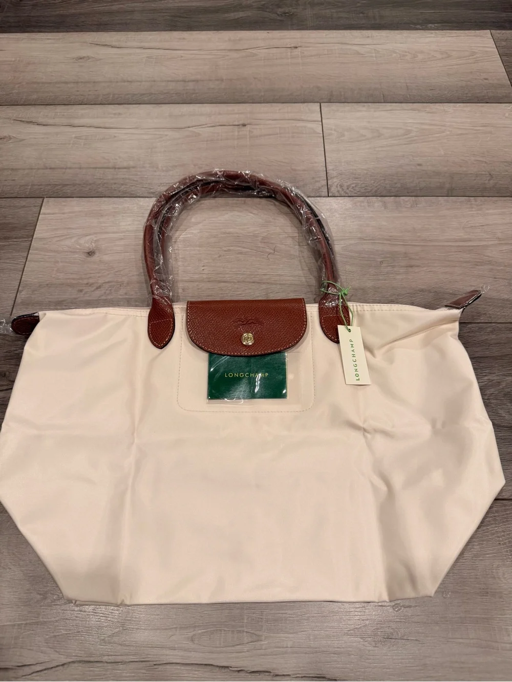 Longchamp Le Pliage cream/Brown/gold zipper tote bag #longchamp #tote Size large